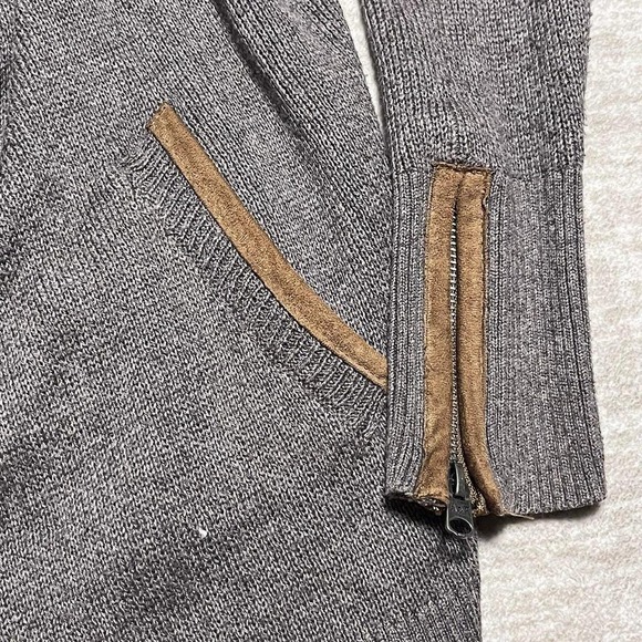 Abercrombie &‎ Fitch Open Front Cardigan Women's M Gray Suede Trim Pockets Zip - Picture 2 of 5